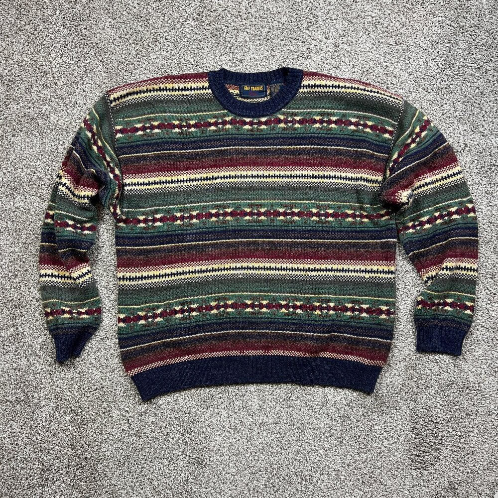 Vintage Gulf Traders Sweater Mens XL Cotton Wool Blend Southwest Crew Neck 90s